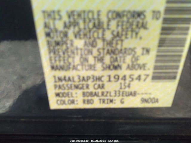 1N4AL3AP3HC194547 Nissan Altima 2.5/s/sv/sl/sr