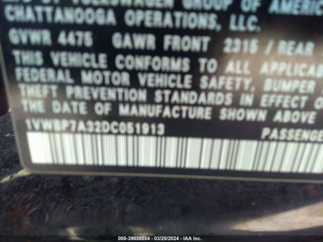 2013 VOLKSWAGEN PASSAT 1VWBP7A32DC051913 Photo 8