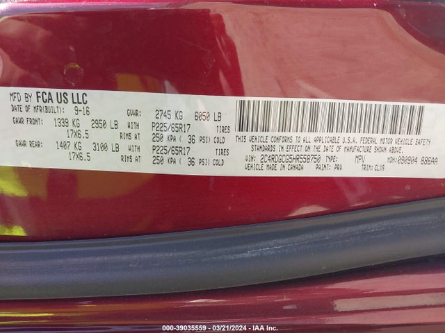 Dodge Grand Caravan Sxt 2017 2C4RDGCG5HR558750 Image 9