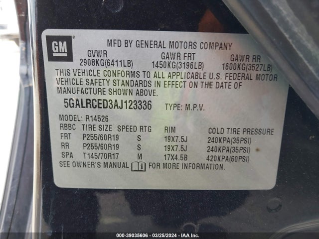 Продаж на аукціоні авто 2010 Buick Enclave 2xl, vin: 5GALRCED3AJ123336, номер лоту: 39035606