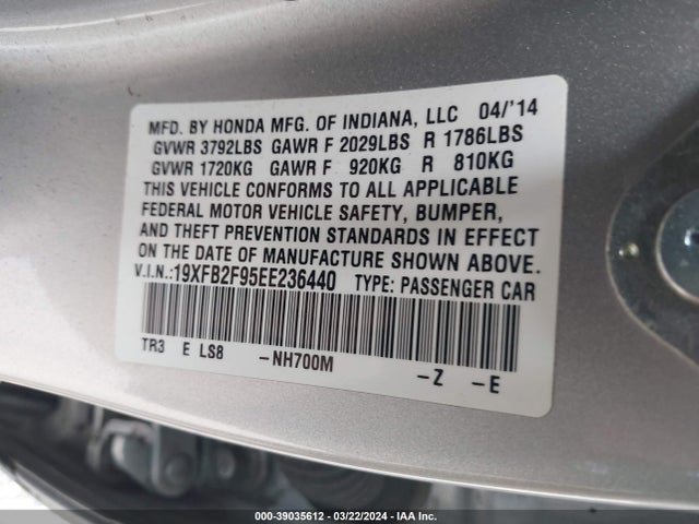 Honda Civic Ex-l 2014 19XFB2F95EE236440 Image 9