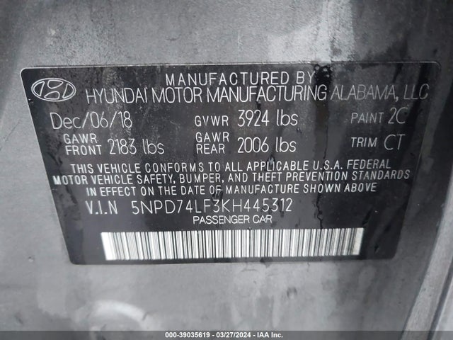 Hyundai ELANTRA SE 2019 5NPD74LF3KH445312 Image 9