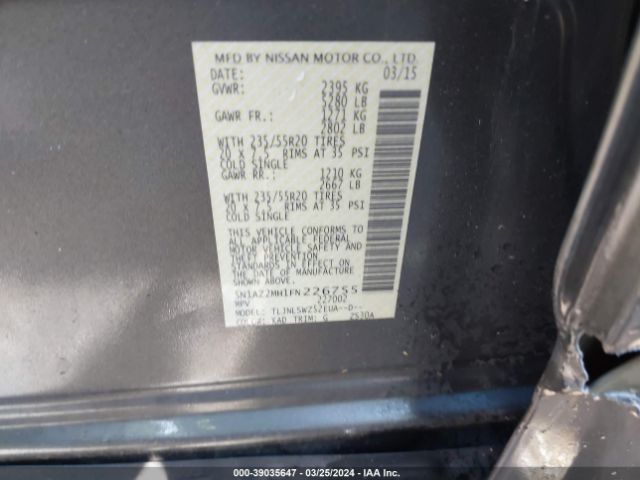 5N1AZ2MH1FN226755 Nissan Murano Platinum