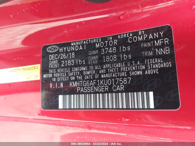 Hyundai Veloster 2.0 2019 KMHTG6AF1KU017587 Image 9