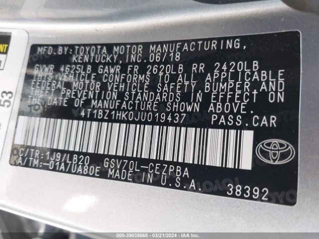 4T1BZ1HK0JU019437 Toyota Camry Xse/xle