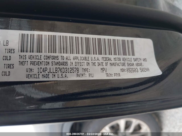 1C4PJLLB7KD312578 Jeep Cherokee Latitude Plus Fwd