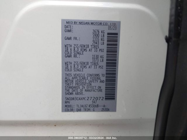 5N1DR3CAXPC272072 Nissan Pathfinder Sl Fwd