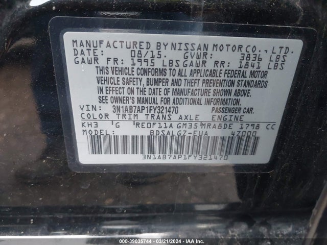 Nissan SENTRA SL 2015 3N1AB7AP1FY321470 Image 9