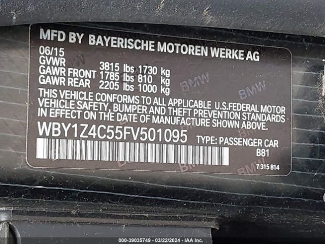 WBY1Z4C55FV501095 BMW I3 Base W/range Extender