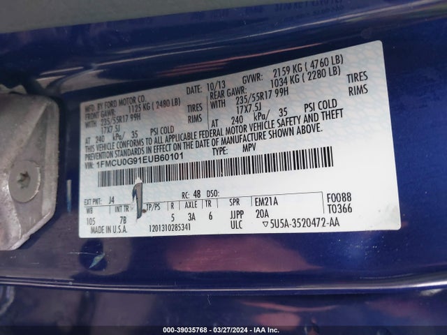 Ford ESCAPE SE 2014 1FMCU0G91EUB60101 Image 9