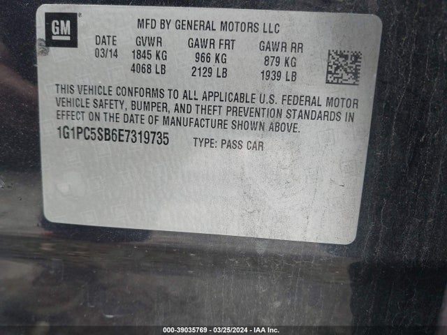 Chevrolet Cruze 1lt Auto 2014 1G1PC5SB6E7319735 Image 9