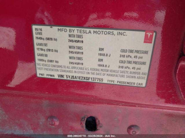 5YJSA1E2XGF137769 Tesla Model S 60d/70d/75d/85d/90d