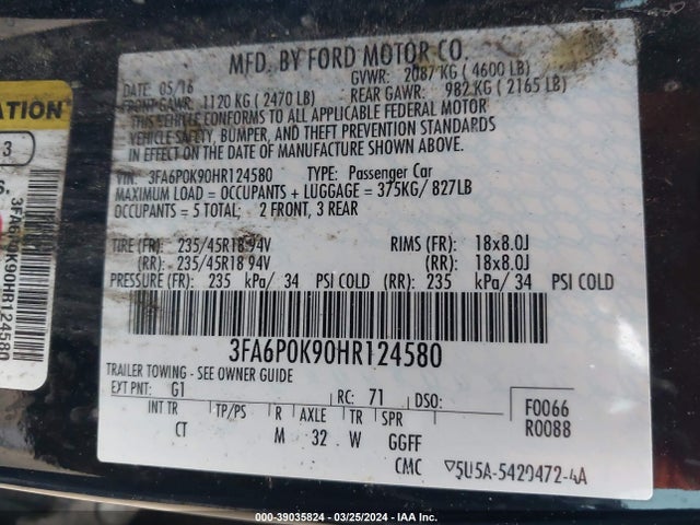 Ford Fusion Titanium 2017 3FA6P0K90HR124580 Image 9