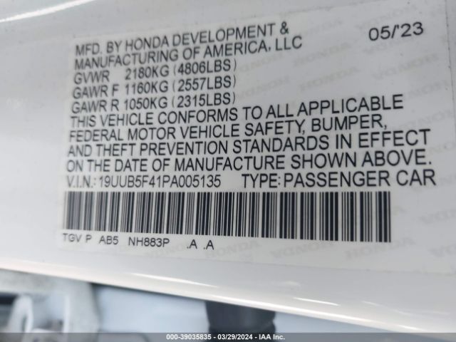 19UUB5F41PA005135 Acura Tlx Technology Package