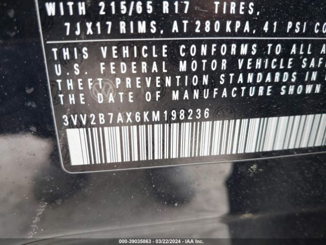 3VV2B7AX6KM198236 Volkswagen Tiguan 2.0t Se/2.0t Sel/2.0t Sel R-line/2.0t Sel R-line Black