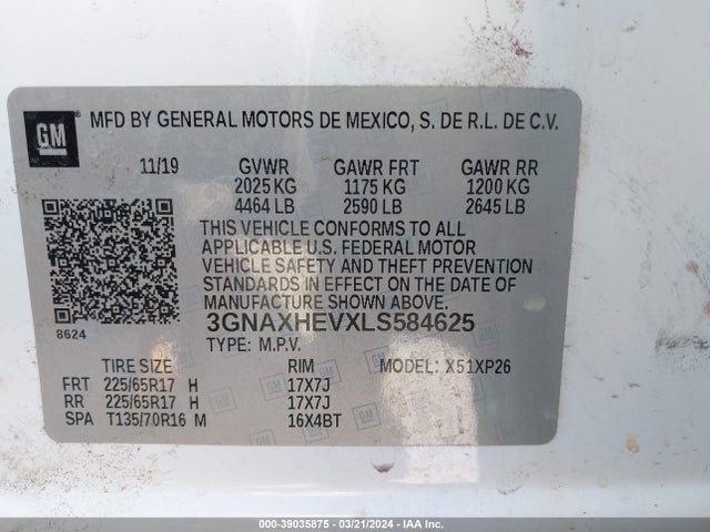 Chevrolet Equinox Fwd Ls 2020 3GNAXHEVXLS584625 Image 9
