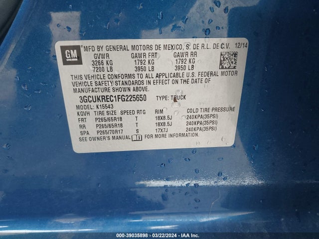 Chevrolet Silverado 1500 2lt 2015 3GCUKREC1FG225650 Image 9
