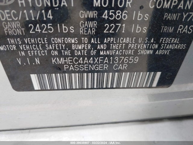 Hyundai SONATA HYBRID 2015 KMHEC4A4XFA137659 Image 9