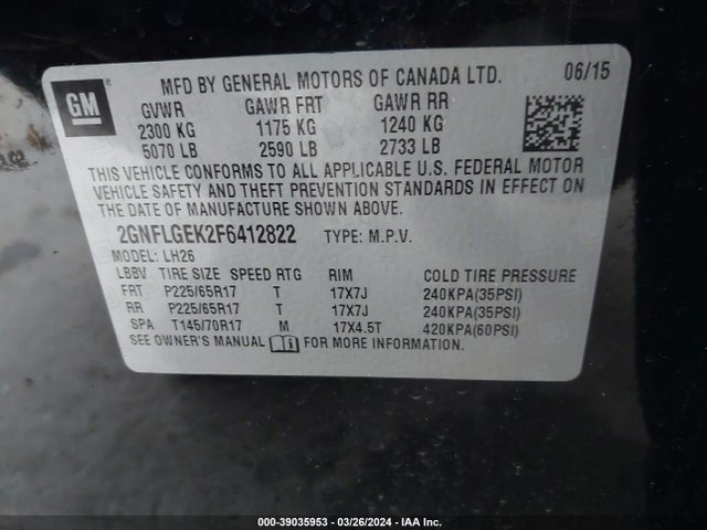 Chevrolet Equinox 2lt 2015 2GNFLGEK2F6412822 Image 9