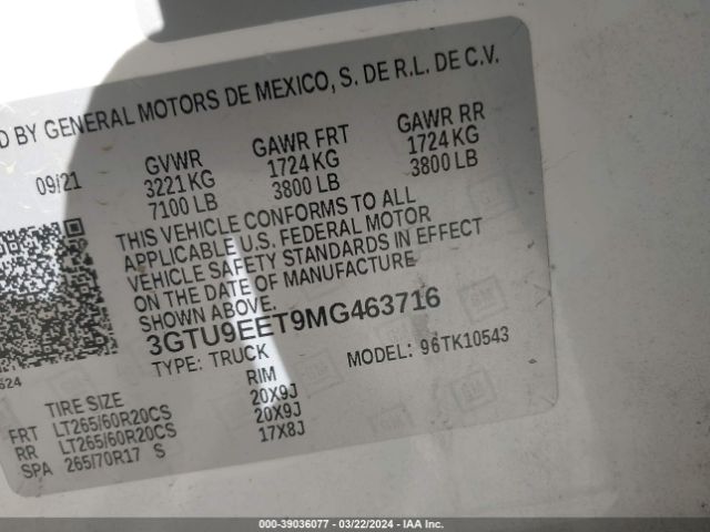 3GTU9EET9MG463716 GMC Sierra 1500 At4