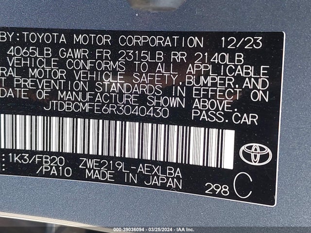 Toyota Corolla Hybrid Le 2024 JTDBCMFE6R3040430 Image 9