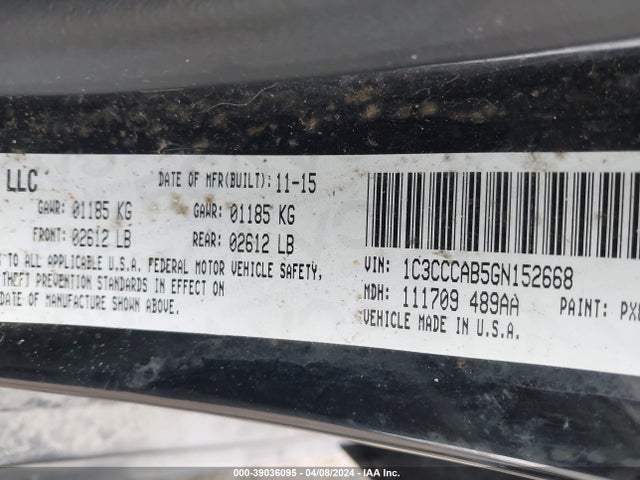 39036095 :رقم المزاد ، 1C3CCCAB5GN152668 vin ، 2016 Chrysler 200 Limited مزاد بيع