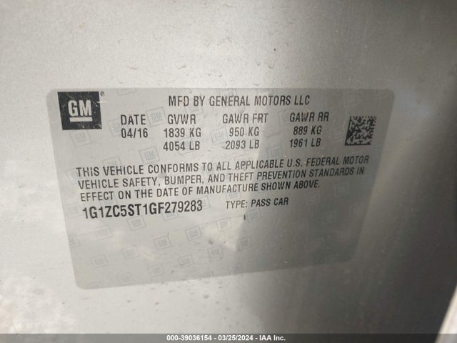 Chevrolet Malibu 1fl 2016 1G1ZC5ST1GF279283 Image 9