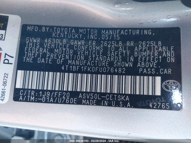 Toyota CAMRY SE 2015 4T1BF1FK0FU076482 Image 9