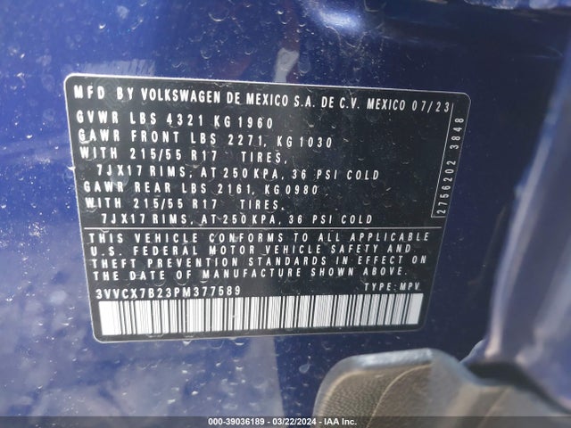 3VVCX7B23PM377589 Volkswagen Taos 1.5t S