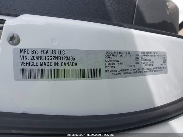 2C4RC1GG2NR123495 Chrysler Pacifica Limited
