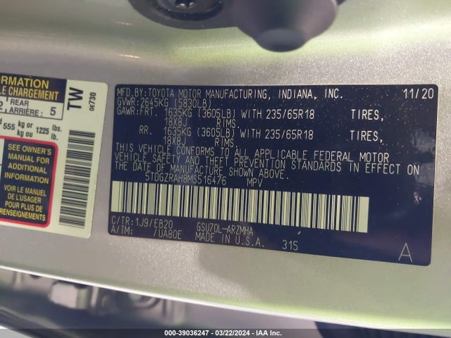 Toyota Highlander Xle 2021 5TDGZRAH8MS516476 Image 9