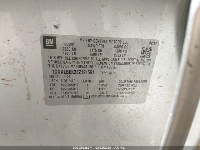 Chevrolet EQUINOX 1LT 2014 1GNALBEK2EZ121561 Image 9