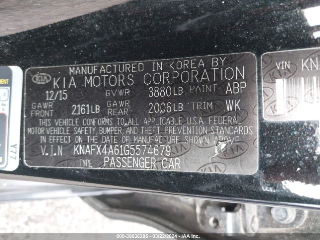 KNAFX4A61G5574679 KIA FORTE LX