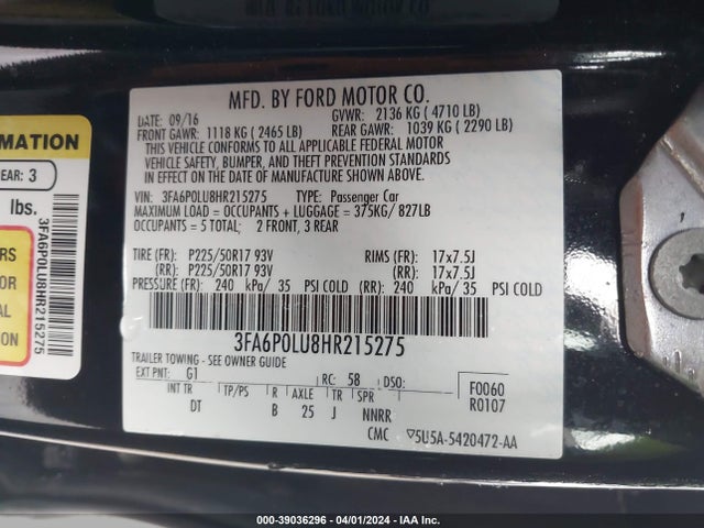 Ford Fusion Hybrid Se 2017 3FA6P0LU8HR215275 Image 9