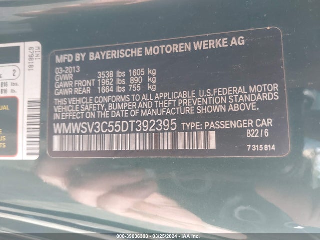 2013 MINI HARDTOP WMWSV3C55DT392395 Photo 8