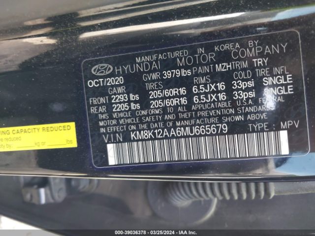 KM8K12AA6MU665679 Hyundai Kona Se