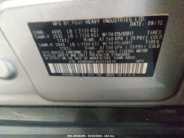2016 SUBARU OUTBACK 4S4BSBHC4G3229914 Photo 8