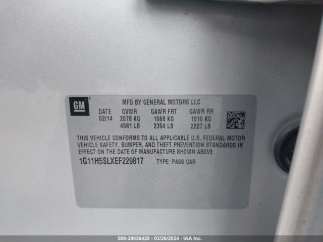 1G11H5SLXEF229817 Chevrolet Malibu 1lz