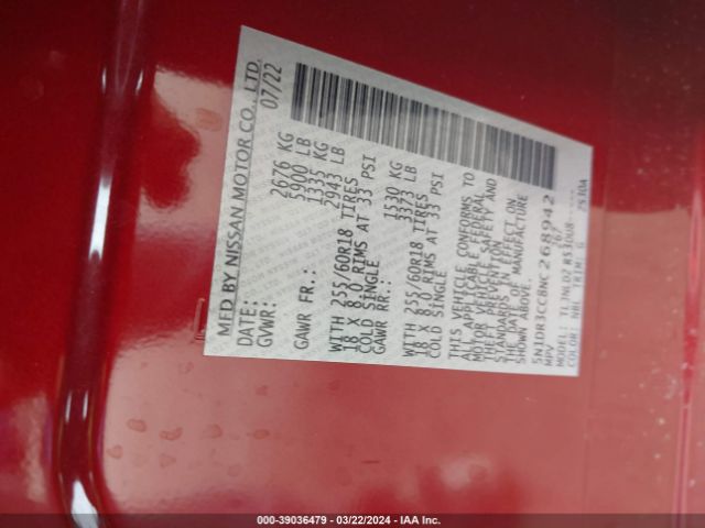 5N1DR3CC8NC268942 Nissan Pathfinder Sl 4wd
