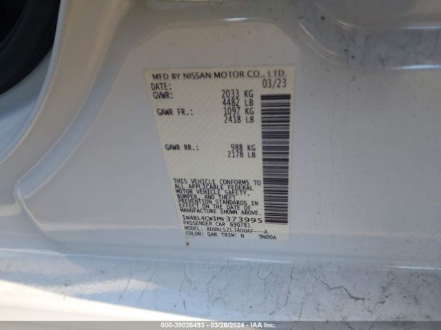 1N4BL4CW3PN373995 Nissan Altima Sr Intelligent Awd
