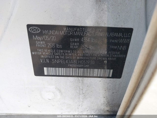 Hyundai SONATA SEL 2020 5NPEL4JA8LH051930 Image 9