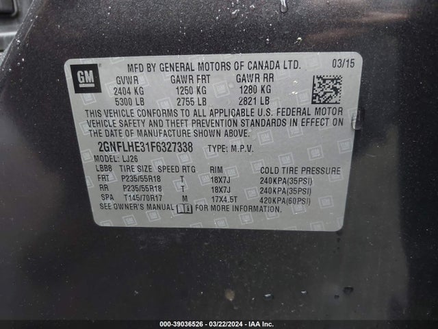 Chevrolet Equinox Ltz 2015 2GNFLHE31F6327338 Image 9