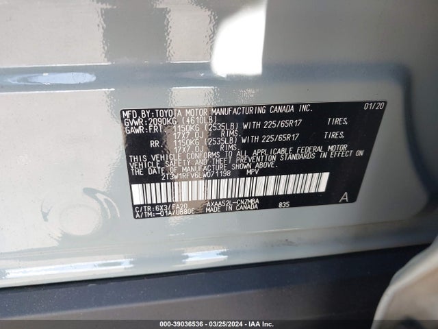 Toyota Rav4 Xle 2020 2T3W1RFV6LW071198 Image 9