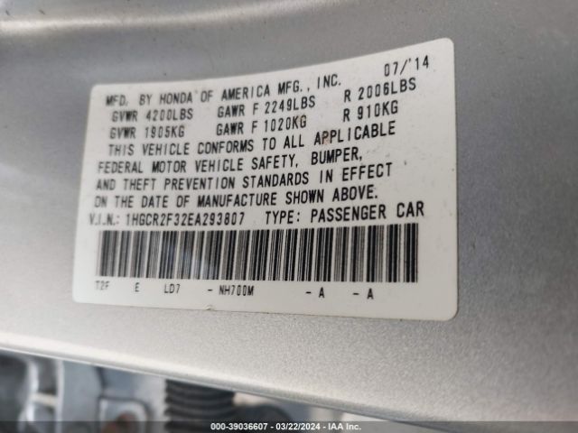 1HGCR2F32EA293807 Honda ACCORD LX