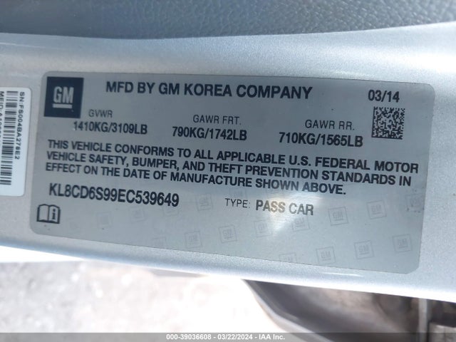 Chevrolet Spark 1lt Auto 2014 KL8CD6S99EC539649 Image 9