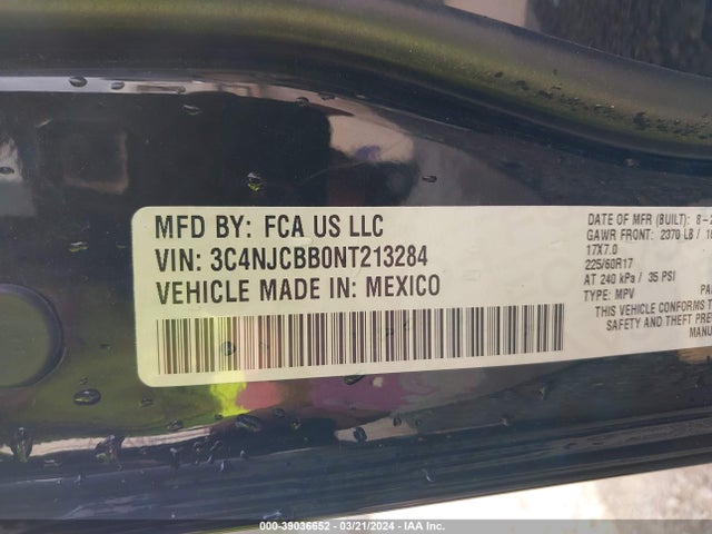 3C4NJCBB0NT213284 Jeep Compass Latitude Fwd