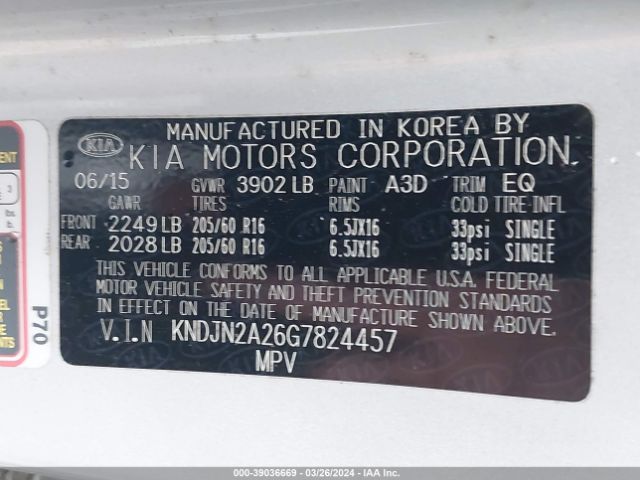 2016 KIA SOUL KNDJN2A26G7824457 Photo 8