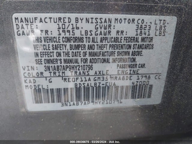 Nissan SENTRA S 2017 3N1AB7AP9HY210796 Image 9