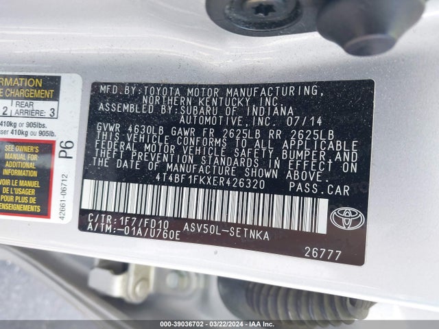 Toyota CAMRY LE 2014 4T4BF1FKXER426320 Image 9