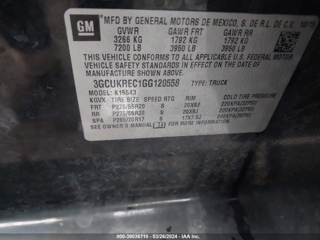 Chevrolet Silverado 1500 2lt 2016 3GCUKREC1GG120558 Image 9
